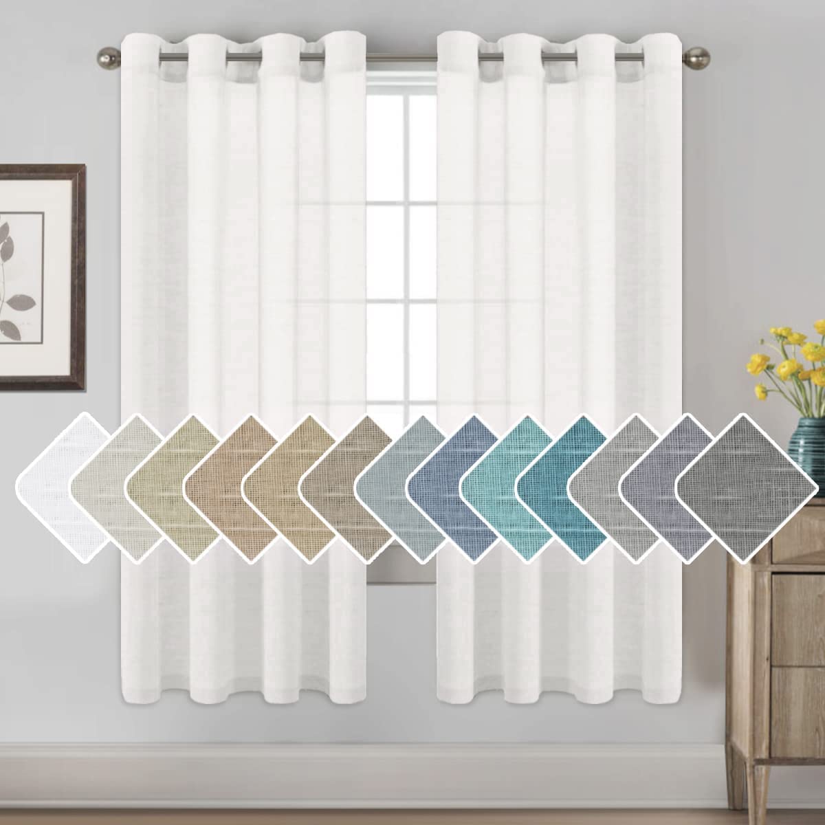 H.VERSAILTEX Natural Linen Sheer Curtains 84" 2 Panels Grommet