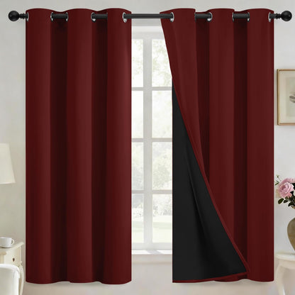 Yakamok Burgundy Red Blackout Curtains 84 inches Long for Bedroom 38" Wide