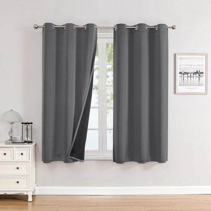 ChrisDowa 100% Blackout Curtains for Bedroom 63 Inch Long with Black Liner