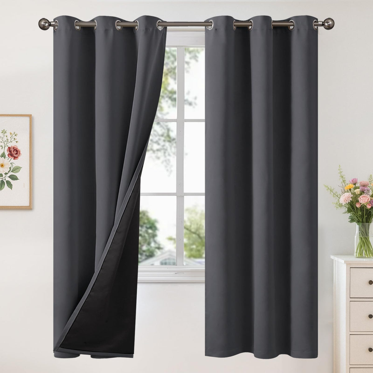 YoungsTex Black Blackout Curtains for Bedroom, Thermal Drapes Heat Blocking