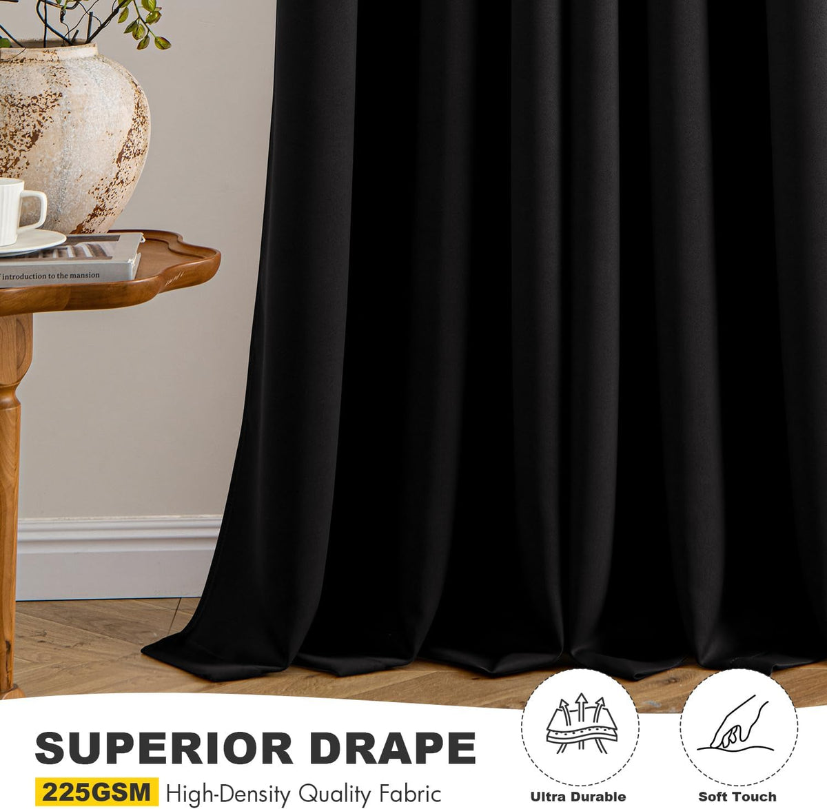 MIULEE Blackout Curtains for Bedroom 2 Panels 40 x 63 Inch Long Black
