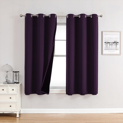 ChrisDowa 100% Blackout Curtains for Bedroom 63 Inch Long with Black Liner