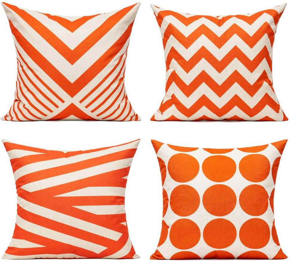 All Smiles Outdoor Waterproof Throw Pillow Covers 18X18 Set of 4,Orange Decorative Cushion Covers Boho Decorations Outside for Patio Furniture Porch Seat Chair Couch Sofa Living Room Geometric