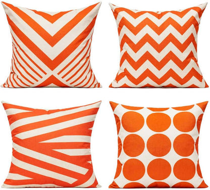 All Smiles Outdoor Waterproof Throw Pillow Covers 18X18 Set of 4,Orange Decorative Cushion Covers Boho Decorations Outside for Patio Furniture Porch Seat Chair Couch Sofa Living Room Geometric
