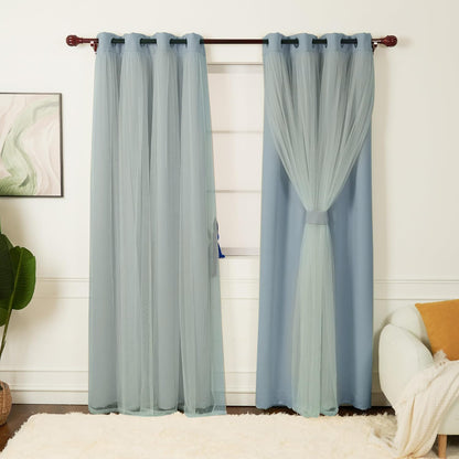INLINAS Blackout Curtains with Sheer Overlay, Beige, 52x84 Inches