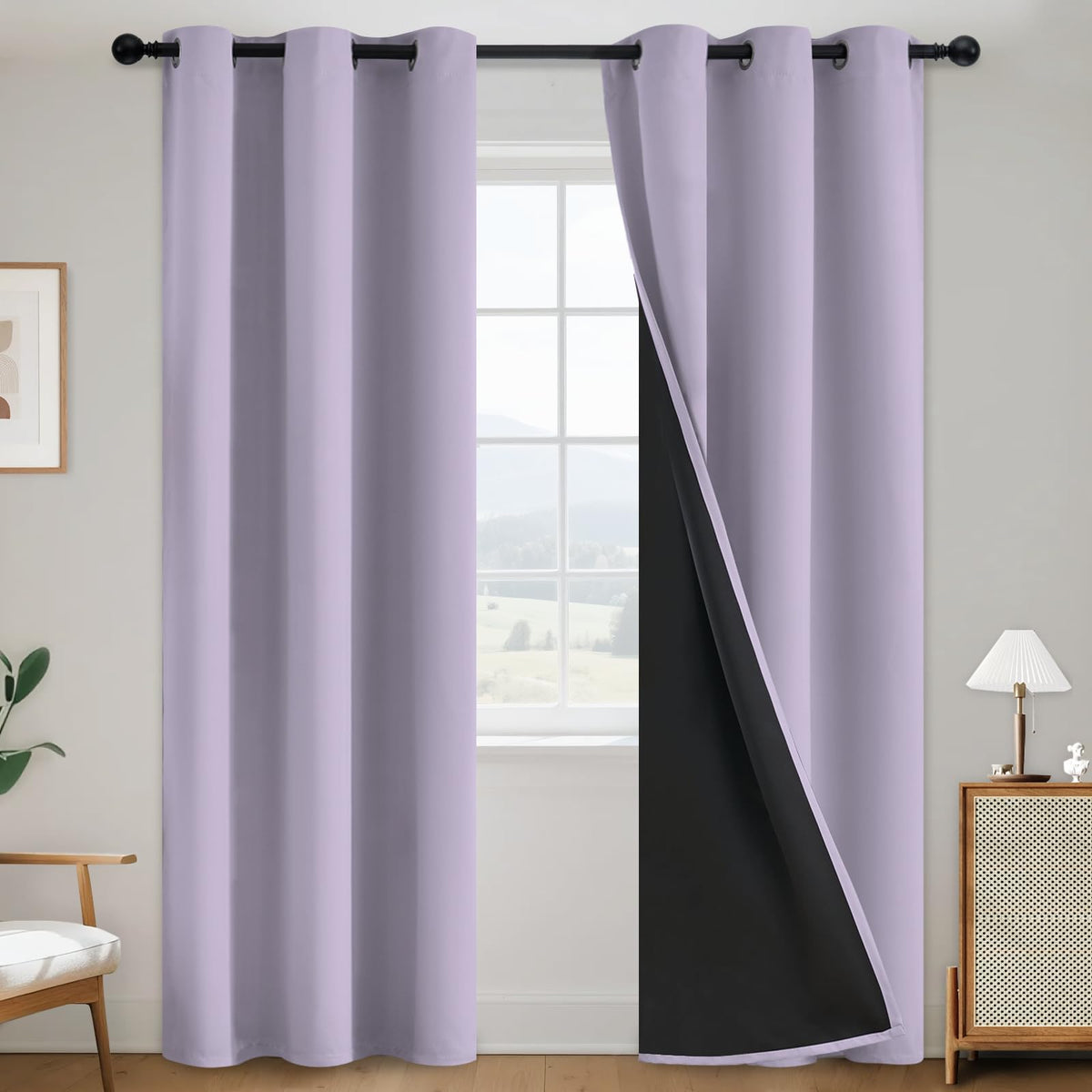 SimpleHome Cream 100% Blackout Curtains Room Darkening Living Room 84 Inch