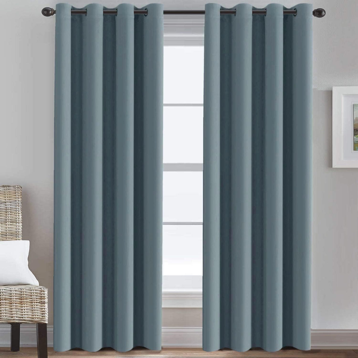H.VERSAILTEX 100% Blackout Curtains for Bedroom Black Out Curtains 96 inch Thermal Insulated Long Blackout Curtains for Living Room, Energy Saving Curtains for Patio Door Grommet (1 Panel, Jet Black)