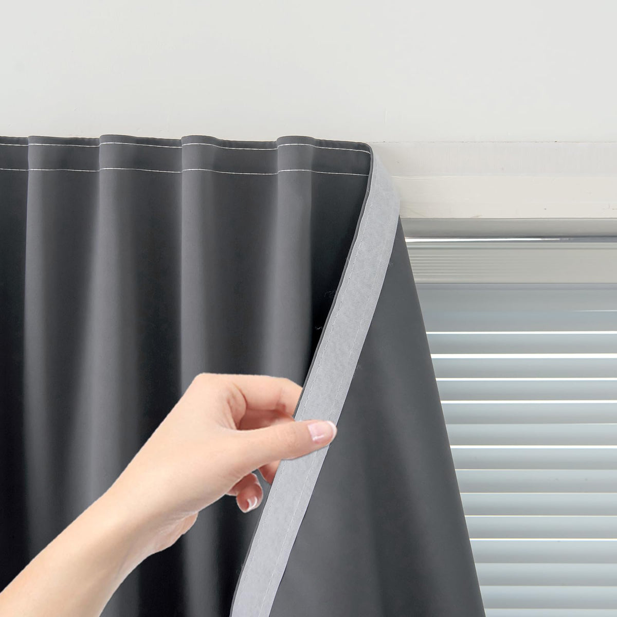 Adhesive Blackout Curtains- Self Stick Shades Window Blinds Curtains No Rod Needed Easy to Hang Curtains, Use for Bedroom, Living Room, Dining Room, Kitchen, Home Office, 35"W X 59"L, Black, 1 Panel
