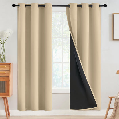 SimpleHome Cream 100% Blackout Curtains Room Darkening Living Room 84 Inch