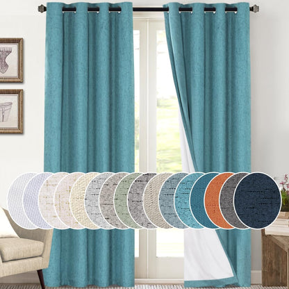 PrinceDeco Natural Linen Curtains 100% Blackout Linen Curtains for Bedroom Full Blackout Curtains 84 Inches Long Living Room Thermal Insulated Light Blocking Curtain Drapes White Backing, 2 Panels