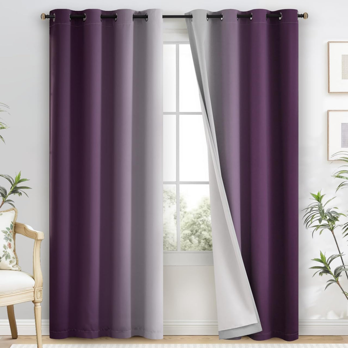 Yakamok Ombre Curtains Blue and Greyish White for Living Room,52Wx84L