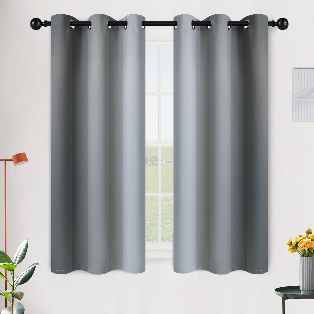 SimpleHome Ombre Black to Grey White Curtains for Living Room 52Wx84L