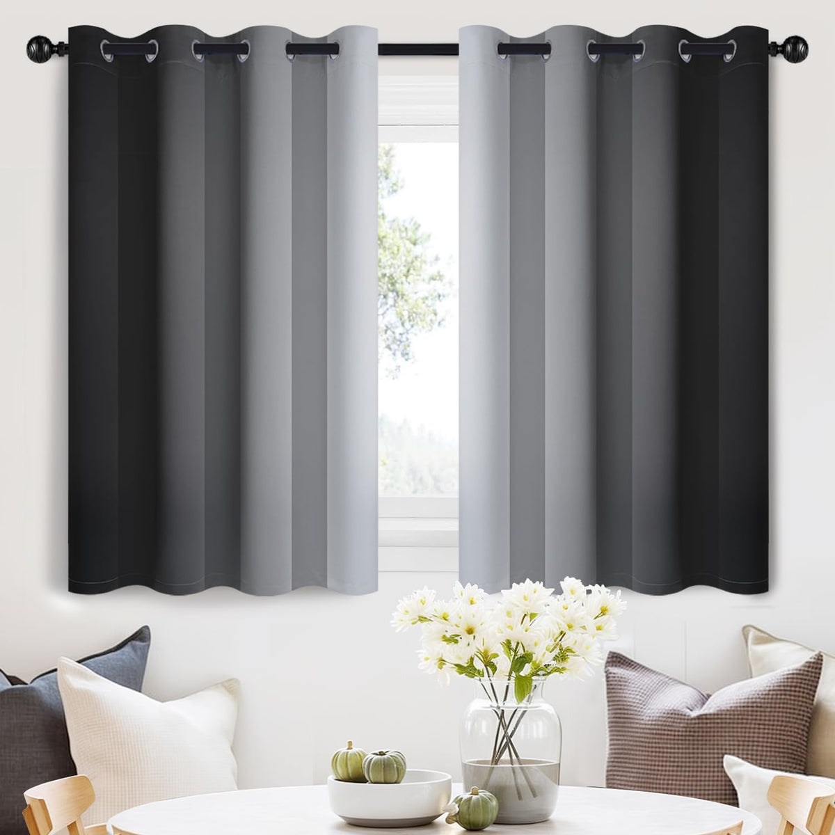 SimpleHome Ombre Black to Grey White Curtains for Living Room 52Wx84L