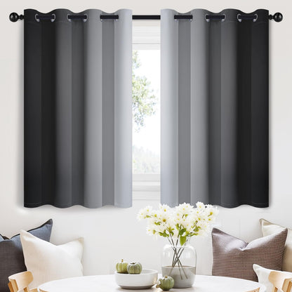 SimpleHome Ombre Black to Grey White Curtains for Living Room 52Wx84L
