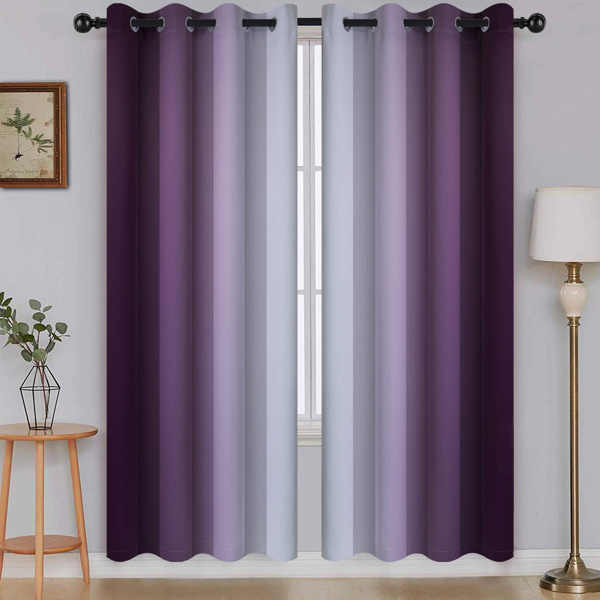 SimpleHome Ombre Black to Grey White Curtains for Living Room 52Wx84L