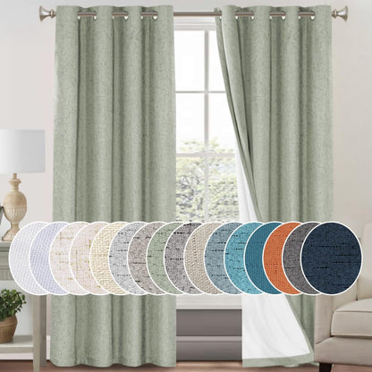 PrinceDeco Natural Linen Curtains 100% Blackout Linen Curtains for Bedroom Full Blackout Curtains 84 Inches Long Living Room Thermal Insulated Light Blocking Curtain Drapes White Backing, 2 Panels