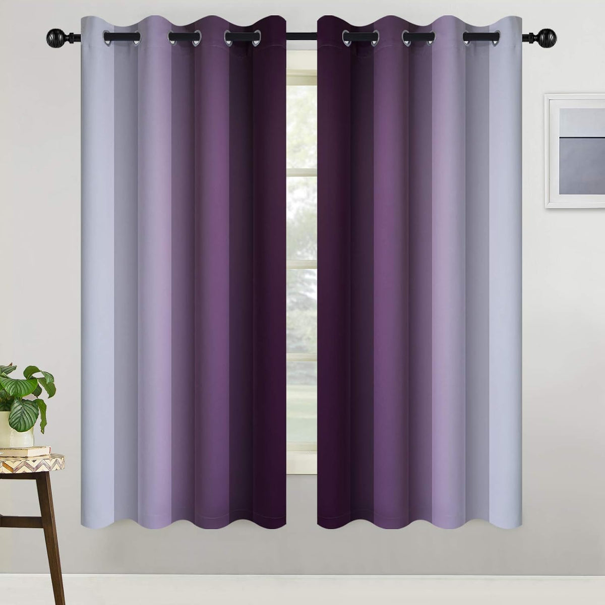 COSVIYA Grommet Room Darkening Ombre Purple Curtains W52xL63 inch