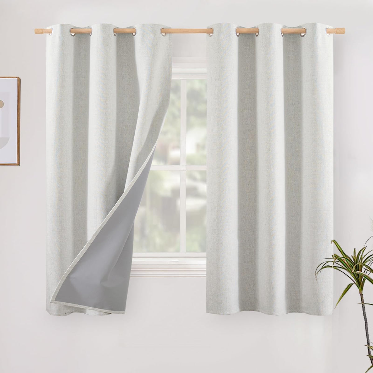 YoungsTex Linen Blackout Curtains 63 Inch Length Bedroom Beige Darkening