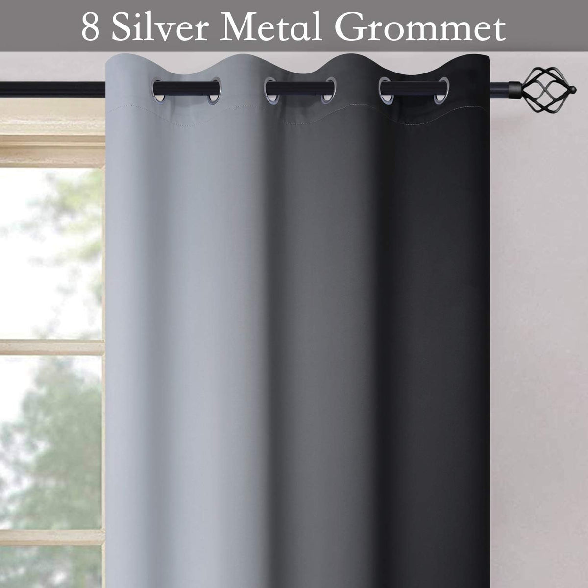 SimpleHome Ombre Black to Grey White Curtains for Living Room 52Wx84L