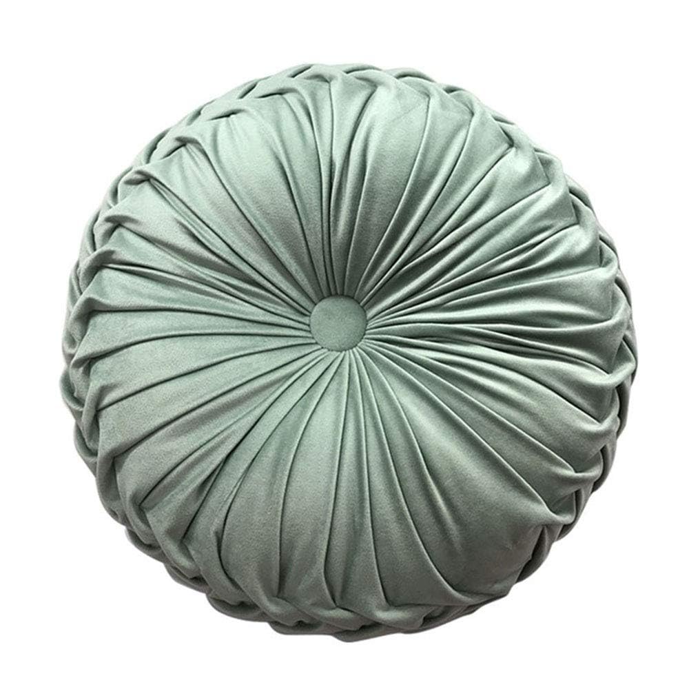 Teieas Round Throw Pillow Velvet Pleated Round Pillow Cushion Light Blue