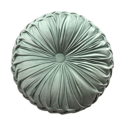 Teieas Round Throw Pillow Velvet Pleated Round Pillow Cushion Light Blue