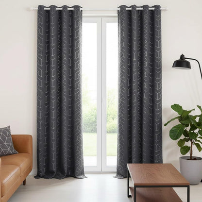 NICETOWN Grey Blackout Striped Pattern Curtains for Living Room, 52 x 84
