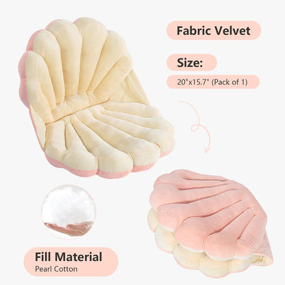 HOMBYS Shell Shaped Seat Cushion with Backrest, Cute Gaming Chair Cushion, Openable Shell Pillow, Throw Pillow & Decorative Pillow for Bed, Couch & Sofa, Ocean Theme Seashell Home Decor, (Pink)