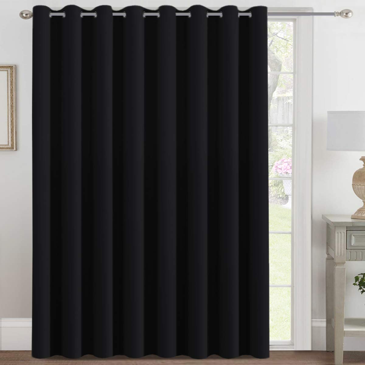 H.VERSAILTEX 100% Blackout Curtains for Bedroom Black Out Curtains 96 inch Thermal Insulated Long Blackout Curtains for Living Room, Energy Saving Curtains for Patio Door Grommet (1 Panel, Jet Black)