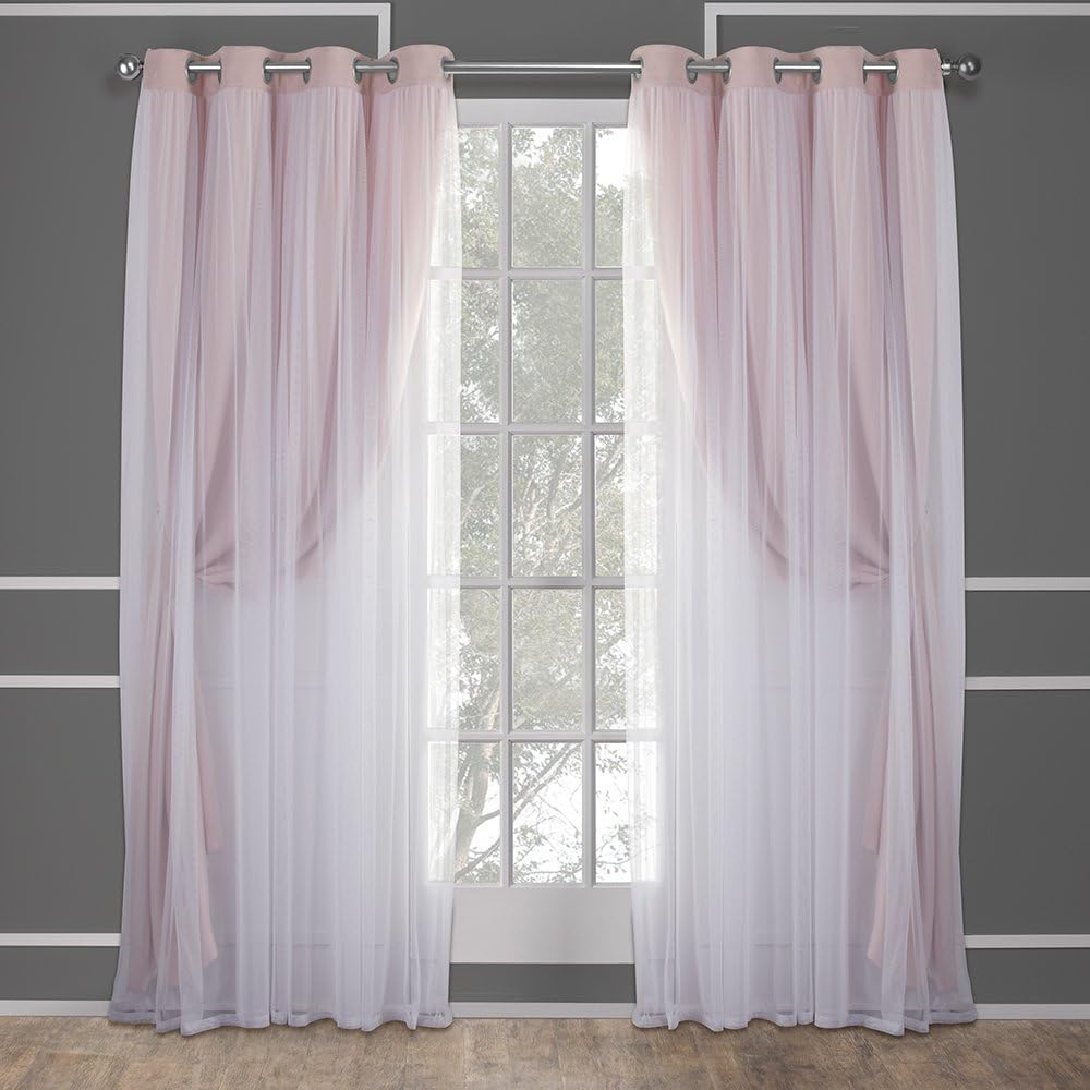 TOWN & COUNTRY LUXE Talia Double Layer Indoor Curtains, Sheer and Room Darkening Blackout, Grommet Top, Energy Efficient, 2-Pack Set, 52"x84", Rose Blush