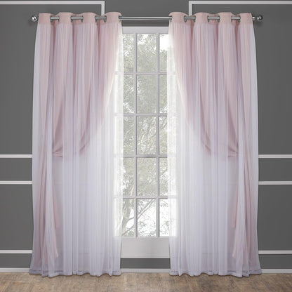 TOWN & COUNTRY LUXE Talia Double Layer Indoor Curtains, Sheer and Room Darkening Blackout, Grommet Top, Energy Efficient, 2-Pack Set, 52"x84", Rose Blush