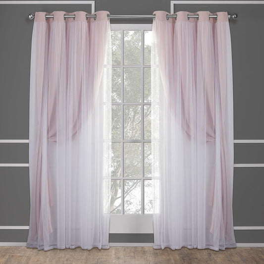 TOWN & COUNTRY LUXE Talia Double Layer Indoor Curtains, Sheer and Room Darkening Blackout, Grommet Top, Energy Efficient, 2-Pack Set, 52"x84", Rose Blush