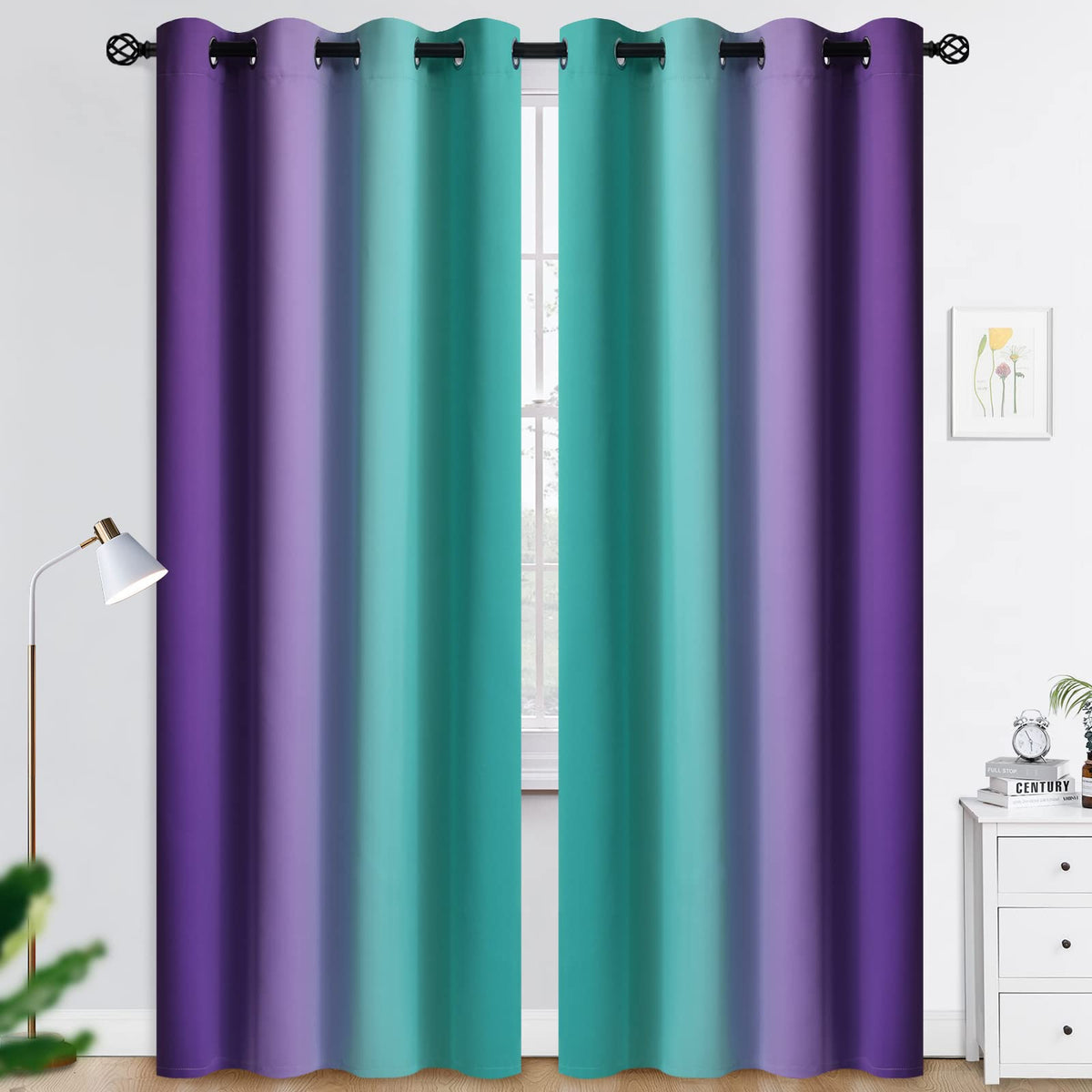 COSVIYA Grommet Room Darkening Ombre Purple Curtains W52xL63 inch
