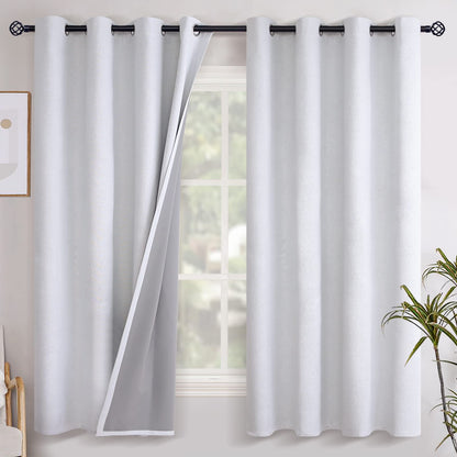 YoungsTex Linen Blackout Curtains 63 Inch Length Bedroom Beige Darkening