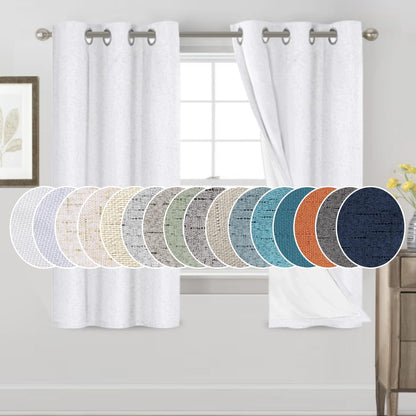 PrinceDeco Natural Linen Curtains 100% Blackout Linen Curtains for Bedroom Full Blackout Curtains 84 Inches Long Living Room Thermal Insulated Light Blocking Curtain Drapes White Backing, 2 Panels