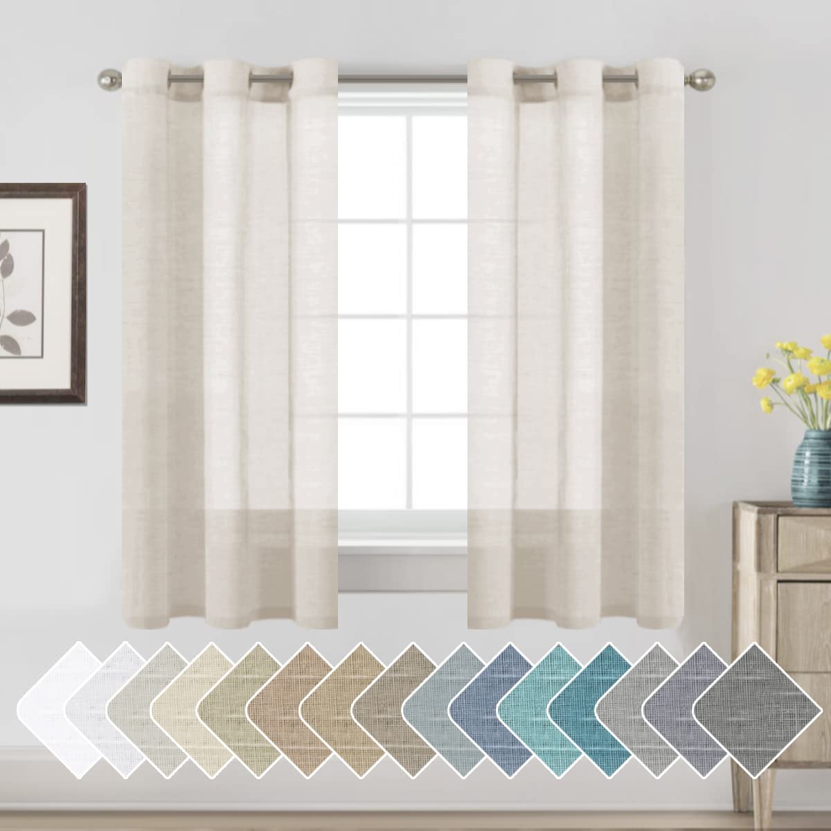 H.VERSAILTEX Natural Linen Sheer Curtains 84" 2 Panels Grommet