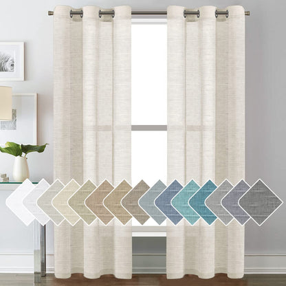 H.VERSAILTEX Natural Linen Sheer Curtains 84" 2 Panels Grommet