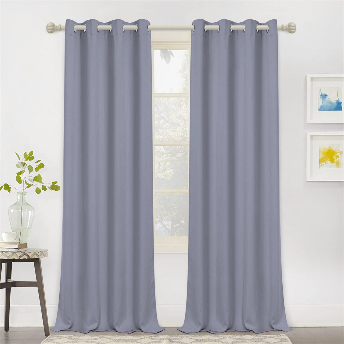 MYSKY HOME Grey Leaf Curtains 63 Inch Length for Bedroom Grommet 2 Panels