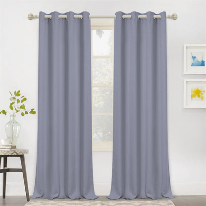 MYSKY HOME Grey Leaf Curtains 63 Inch Length for Bedroom Grommet 2 Panels