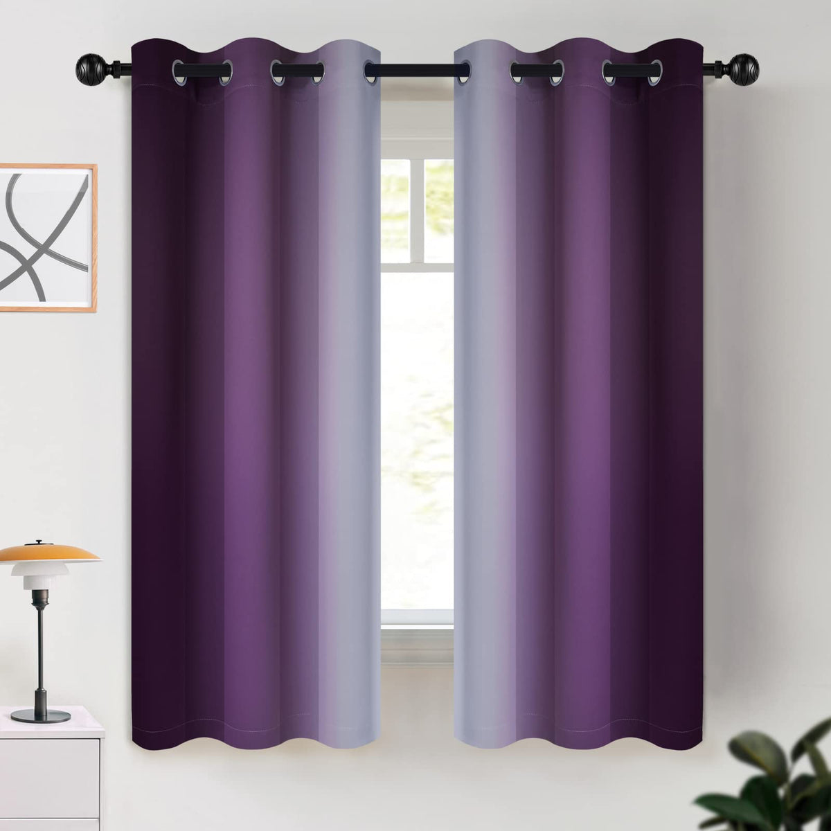 COSVIYA Grommet Room Darkening Ombre Purple Curtains W52xL63 inch
