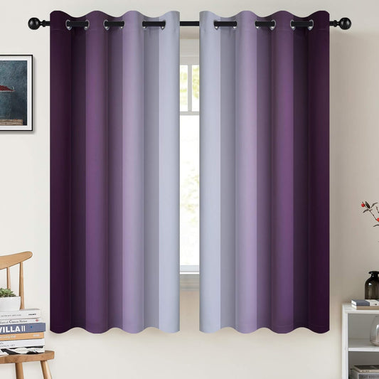 COSVIYA Grommet Room Darkening Ombre Purple Curtains W52xL63 inch