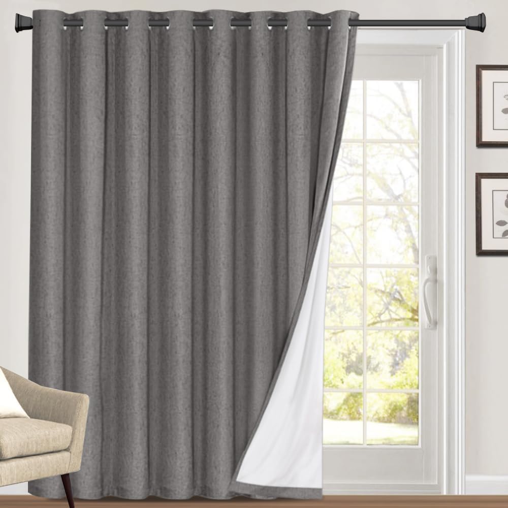 PrinceDeco Natural Linen Curtains 100% Blackout Linen Curtains for Bedroom Full Blackout Curtains 84 Inches Long Living Room Thermal Insulated Light Blocking Curtain Drapes White Backing, 2 Panels