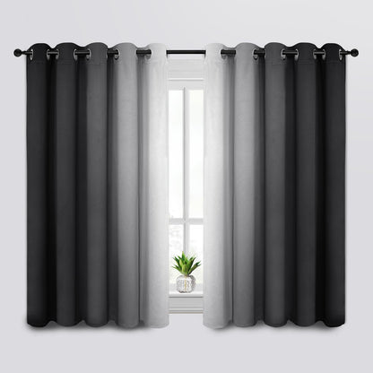 SimpleHome Ombre Black to Grey White Curtains for Living Room 52Wx84L