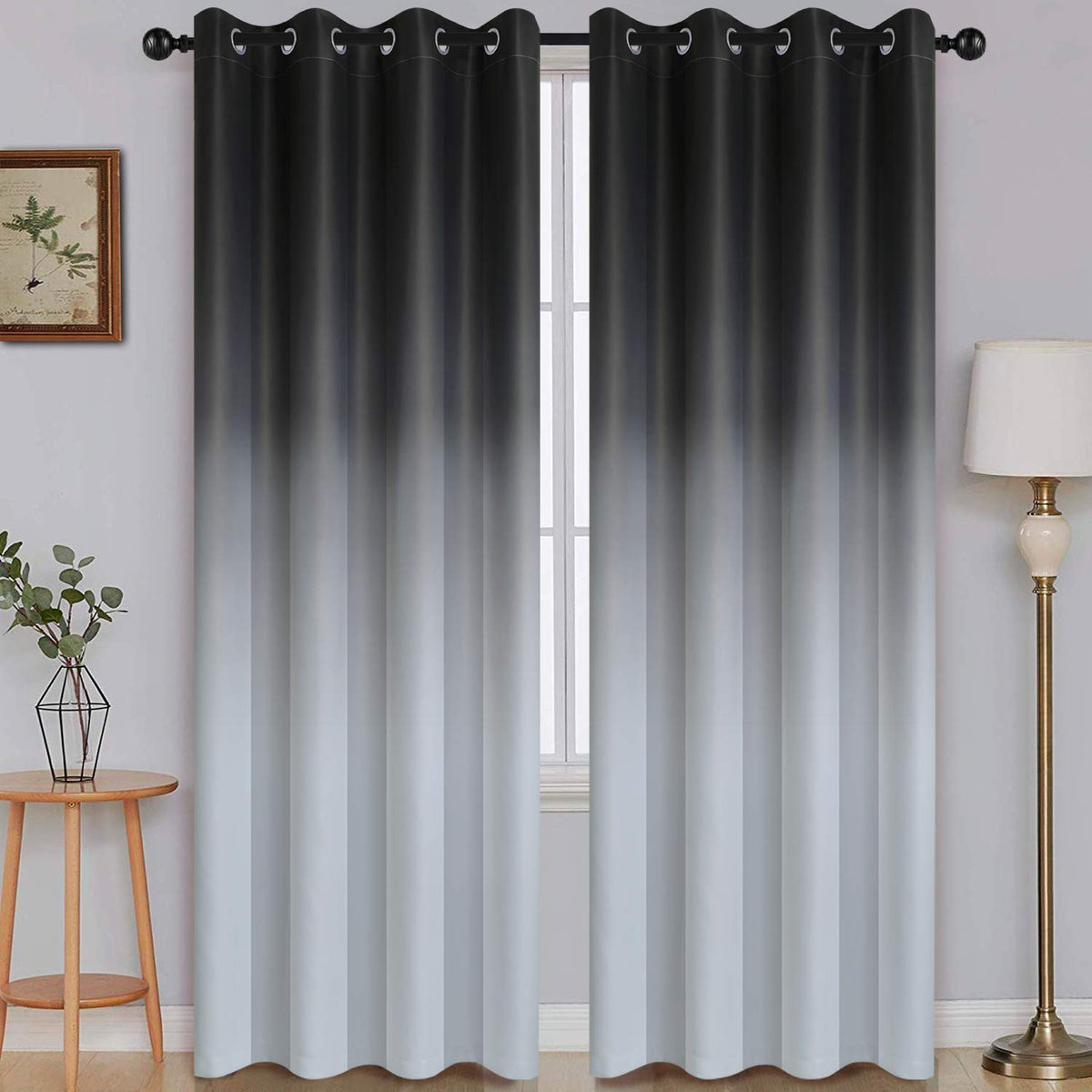 SimpleHome Ombre Black to Grey White Curtains for Living Room 52Wx84L
