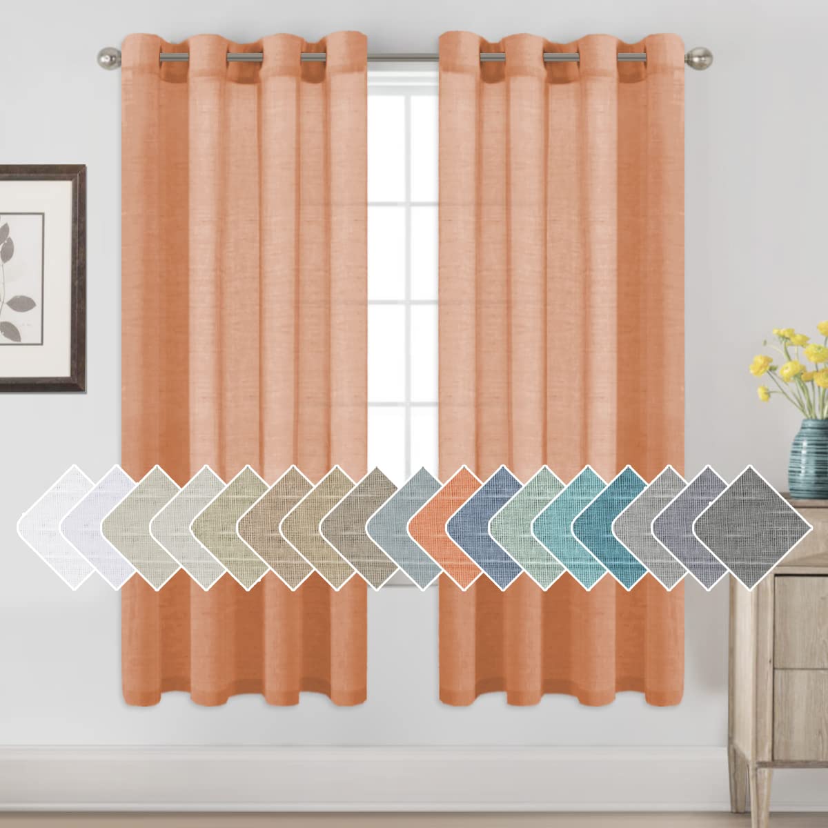 H.VERSAILTEX Natural Linen Sheer Curtains 84" 2 Panels Grommet