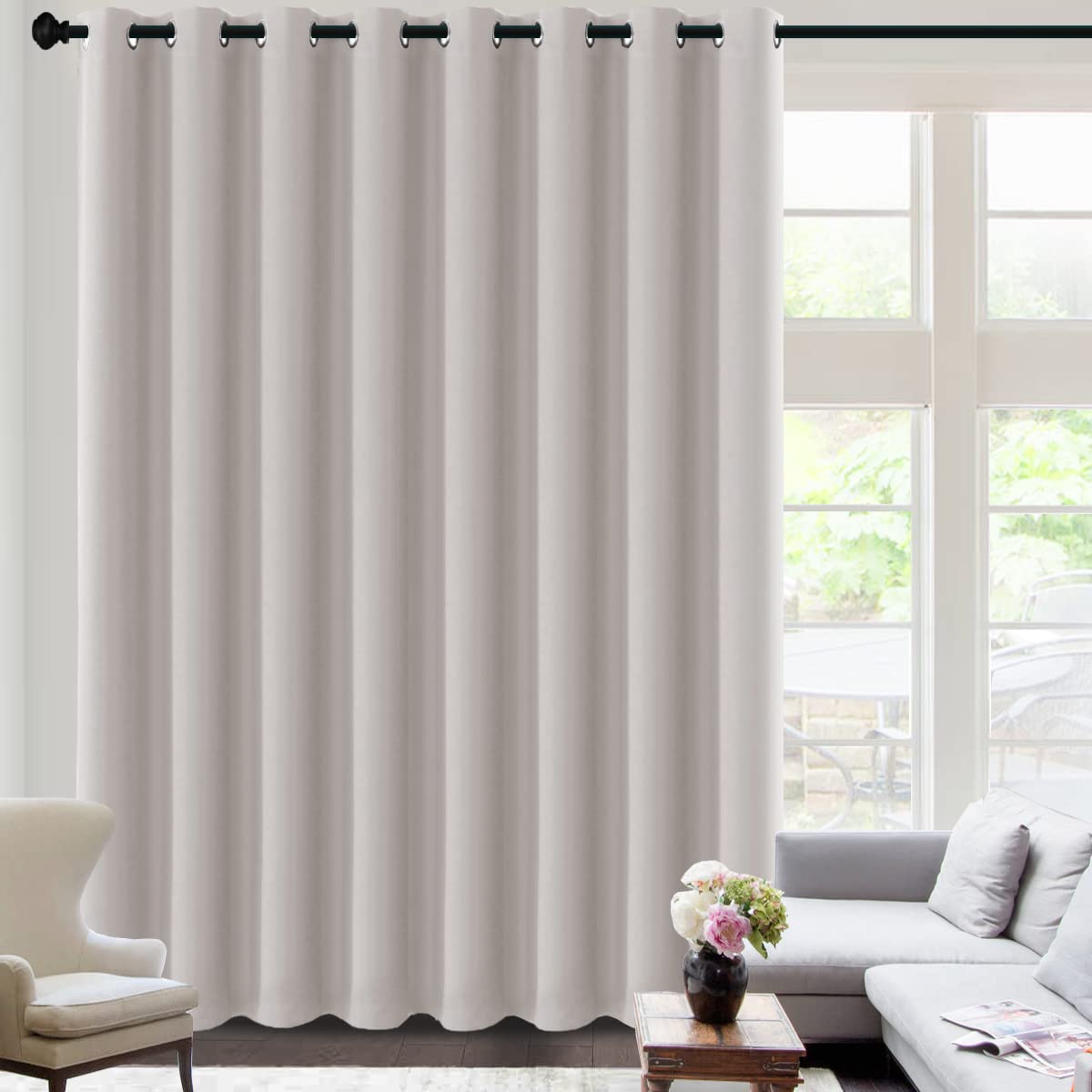 H.VERSAILTEX 100% Blackout Curtains for Bedroom Black Out Curtains 96 inch Thermal Insulated Long Blackout Curtains for Living Room, Energy Saving Curtains for Patio Door Grommet (1 Panel, Jet Black)