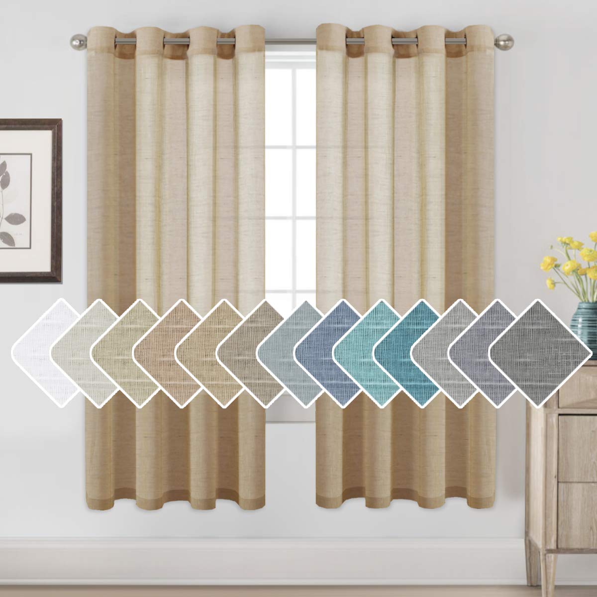 H.VERSAILTEX Natural Linen Sheer Curtains 84" 2 Panels Grommet