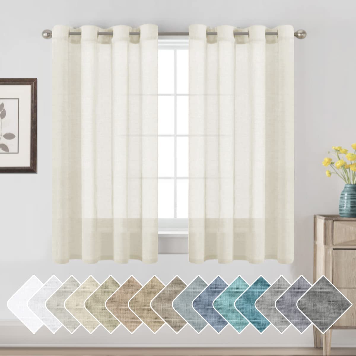 H.VERSAILTEX Natural Linen Sheer Curtains 84" 2 Panels Grommet