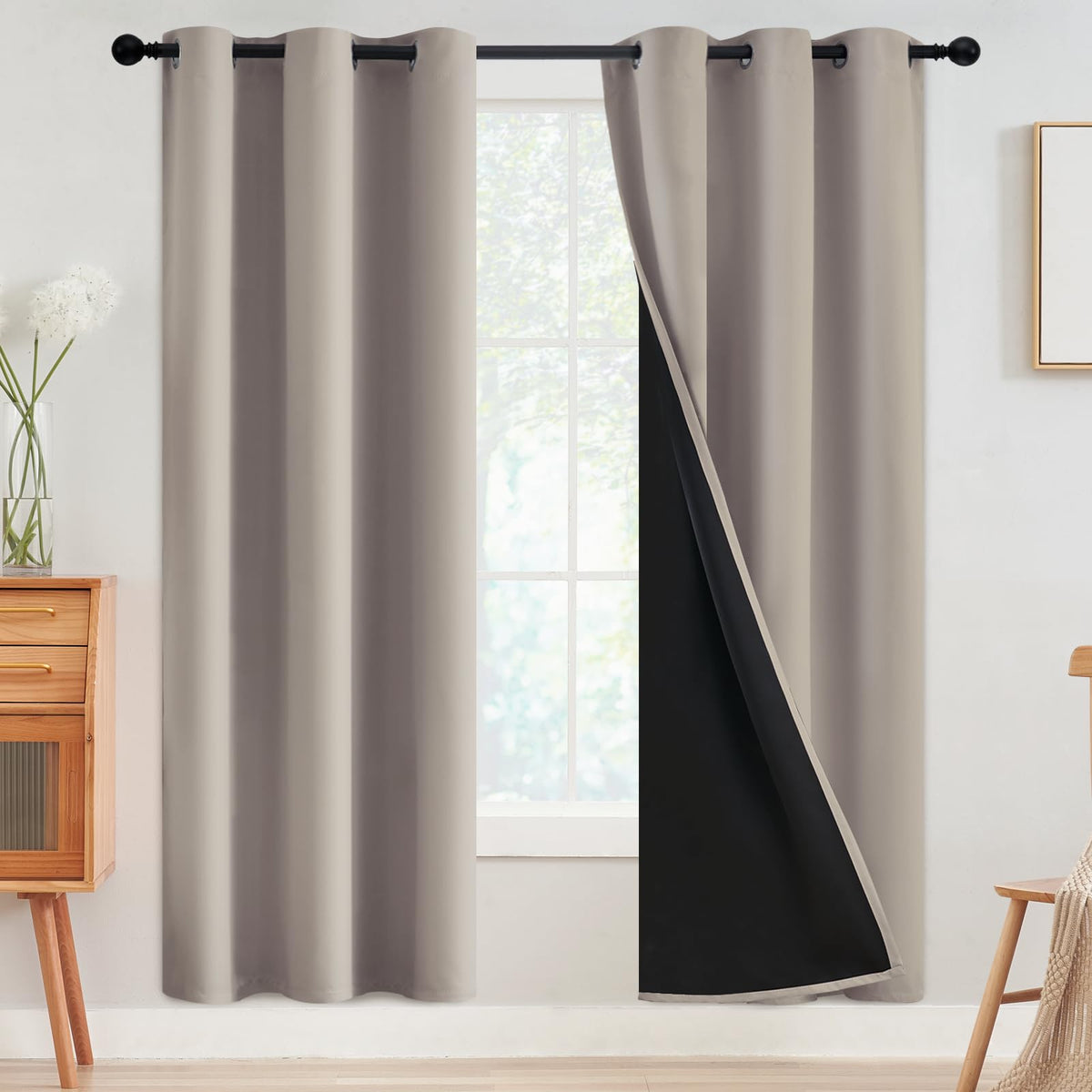 SimpleHome Cream 100% Blackout Curtains Room Darkening Living Room 84 Inch