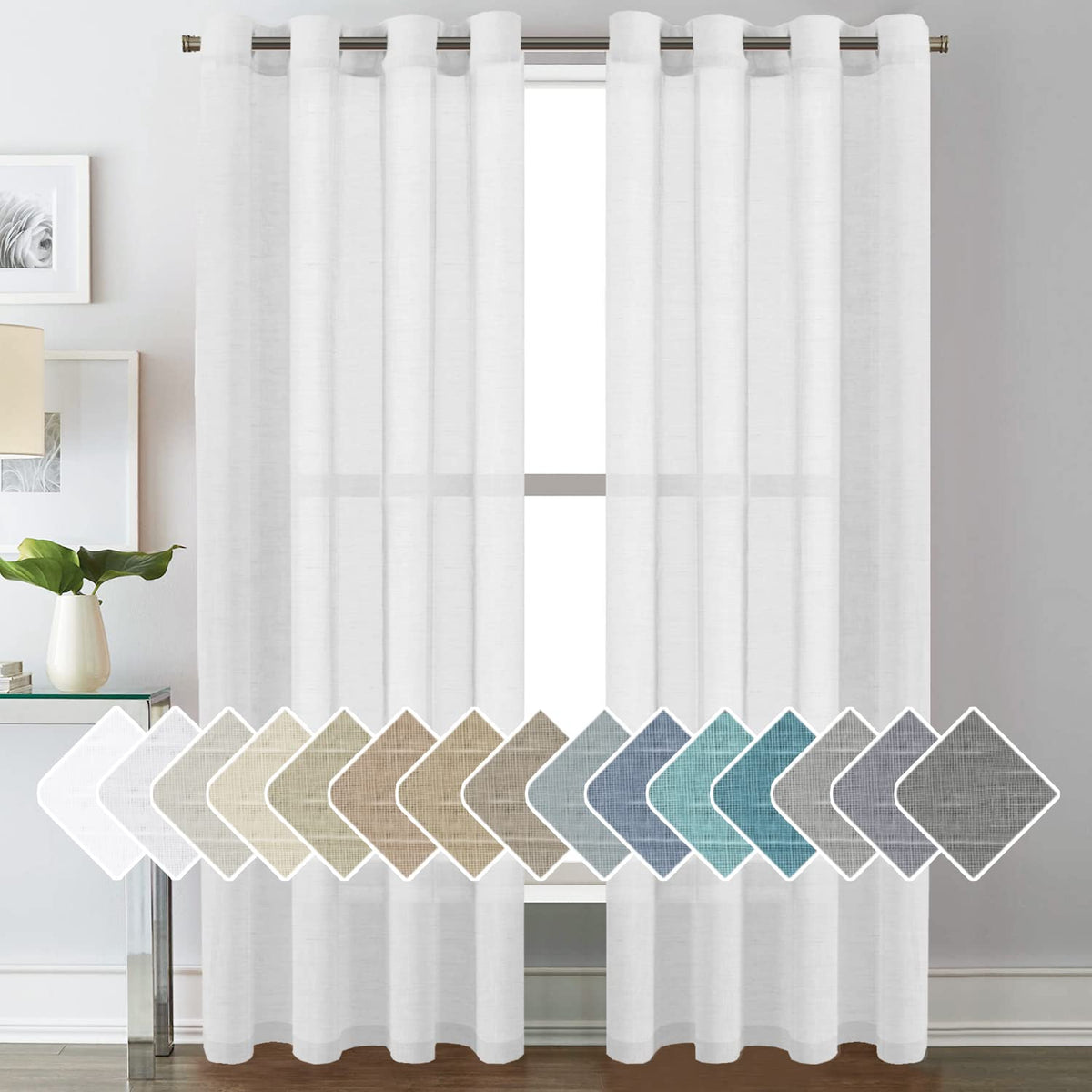 H.VERSAILTEX Natural Linen Sheer Curtains 84" 2 Panels Grommet