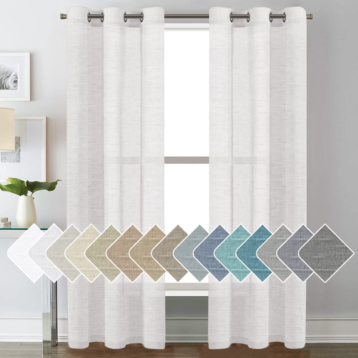 H.VERSAILTEX Natural Linen Sheer Curtains 84" 2 Panels Grommet